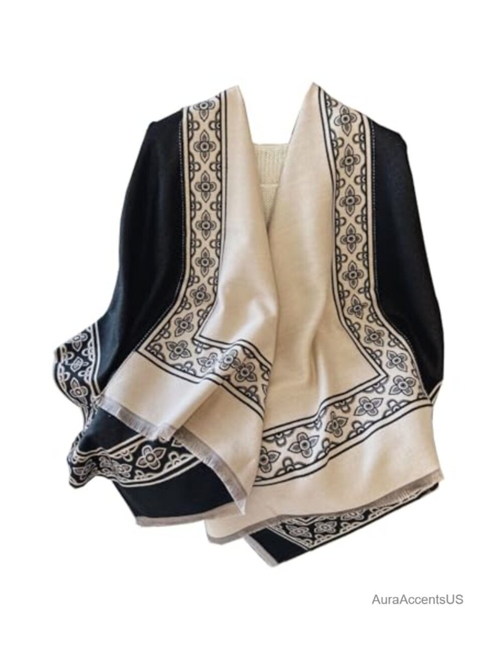 Womens Geometric Shawl Wrap Reversible Winter Blanket Scarf